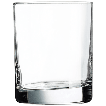 Clear rocks glass on a white background